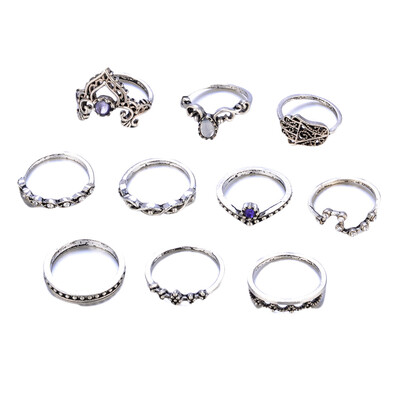 

earring Bohemian Vintage Charm Beach Hollow Geometric Diamonds Hand Ring Set Jewelry Gifts