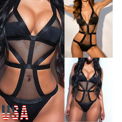 

Sexy-Lingerie-Sleepwear-Mesh-Women-Open-Crotch-Bodysuit-Teddy-Underwear-Babydoll