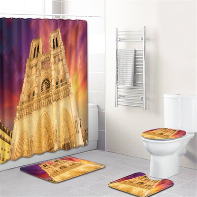 

Gobestart Waterproof Bathroom Shower Curtain Set Non-Slip Rug Toilet Lid Cover Bath Mat
