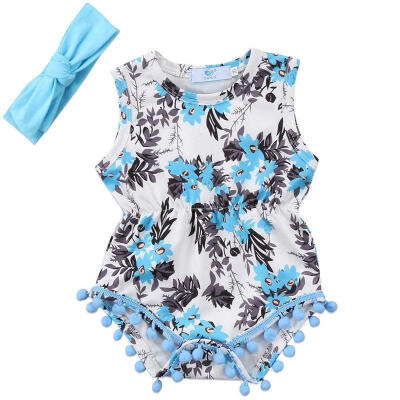 

Newborn Toddler Baby Girl Floral Romper Headband Jumpsuit Kid Outfits Flower Summer