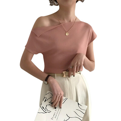 

Women Solid Color Tshirt Summer Top Female Irregular Casual Short-sleeved T-shirt Cotton T Shirt Sexy Slim Fit Tops