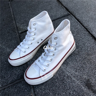 

white highheeled canvas shoes female students Korean version of original el ulzzang board shoes 1970ins street photos
