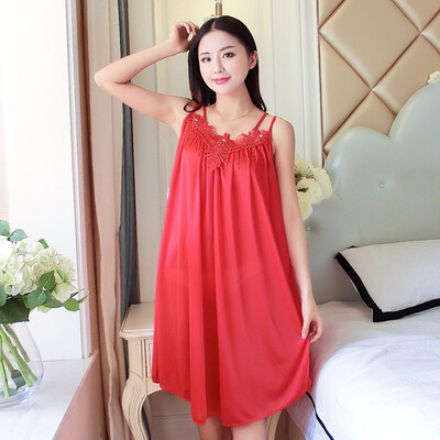 

Womens Sleeveless Pajama Solid Nightwear Sling Sexy Thin Sleepwear Loose Dress