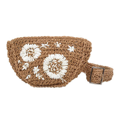 

Embroidered Straw Fanny Packs Waist Bags Women Beach Woven Chest Handbags