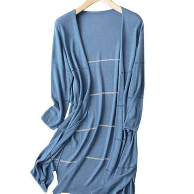 

Womens Solid Loose Long Sleeve Knitted Blouse Sun Protection Hollow Out Long Cardigan