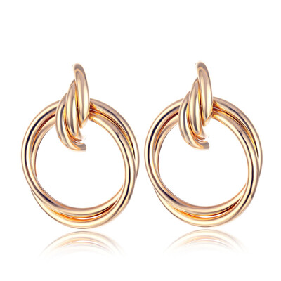 

European Simple Geometric Metal Round Earrings for Women Leaf Flower Earrings Pendientes Wedding Jewelry Ethnic Party Wholesale