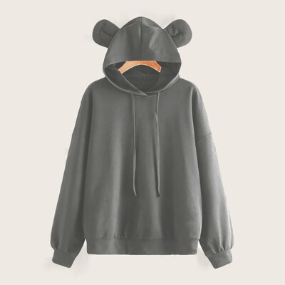 

Tailored Fashion Women Loose Long Sleeve Solid Color Bear Ear Sweatshirt Tops