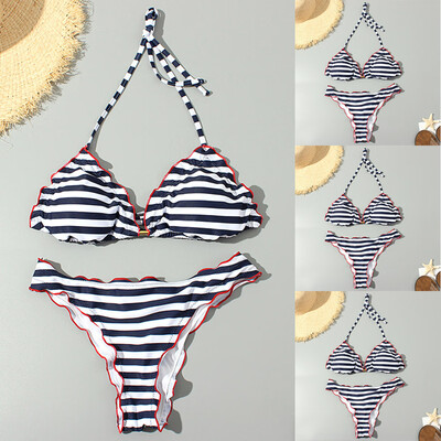 

Roseonmyhand Womens Sexy Fashion Swimsuit Bikini Striped Swimsuit Bikini