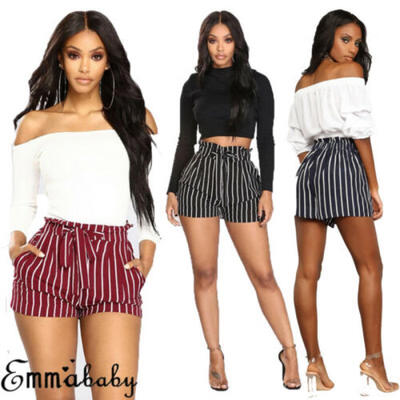

Fashion Women Striped Shorts Sexy Short Pant Casual High Waist Mini Hot Pants