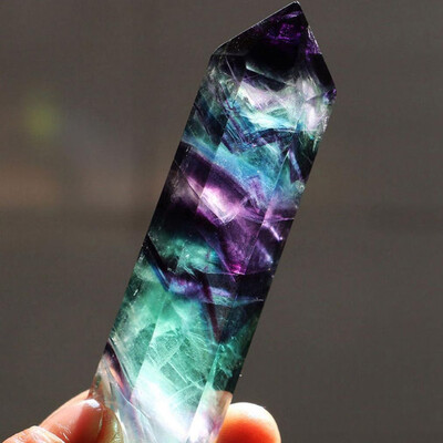

Siaonvr Natural Hexagonal Crystal Quartz Healing Fluorite Wand Stone Purple Green Gem