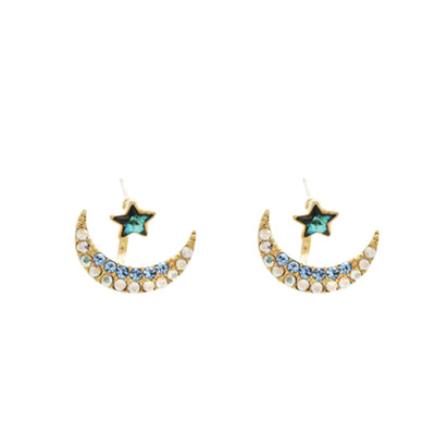 

Charm Chic Women Fashion Blue Moon Stars Bright Rhinestone Crystal Earrings Accessories