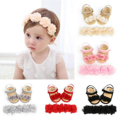 

Newborn Kid Baby Girl Flower Sandals Casual Crib Shoes First PrewalkerHeadband
