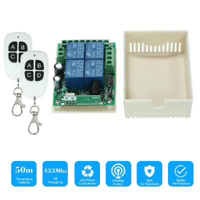 

433Mhz DC 12V 4CH Universal Relay Wireless RF Remote Control Switch Receiver Module&2PCS 4 Key RF 433 Mhz Transmitter Fixed Co