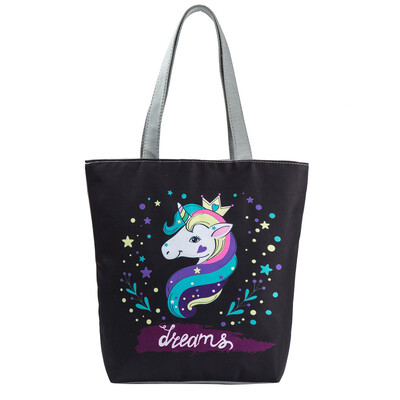 

Tailored Casual Canvas Tote Handbag Women Cartoon Unicorn Printed Shoulder Bag