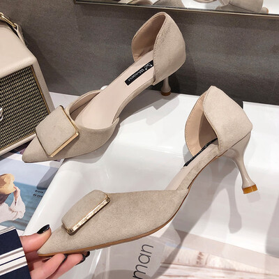 

Womens shoes small fresh black French girls high heels summer fine heels pointed Internet celebrities single shoes