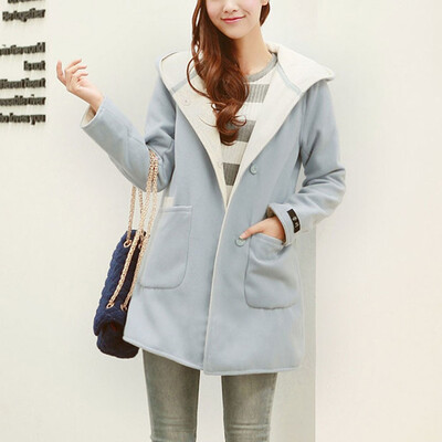 

Toponeto Women Casual Medium And Long Hooded Jacket Winter Woolen Thick Coat