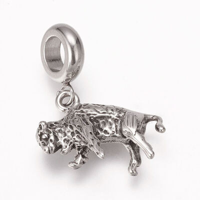 

304 Stainless Steel European Dangle Beads Large Hole Pendants Leopard Antique Silver 22mm Hole 5mm Pendant 12x19x3mm