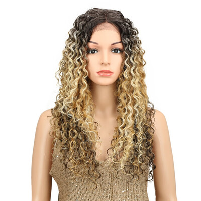 

Noble 30 Inches Synthetic Curly Wigs For Black Women Blonde Brown Colors Long Afro Kinky Curly Hair Middle Part Lace Front Wig