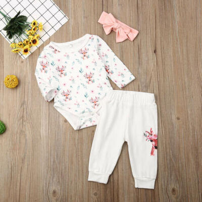 

AU Christmas Infant Baby Kid Unisex Girl Xmas Romper Deer Top Pants Clothes 3PCS
