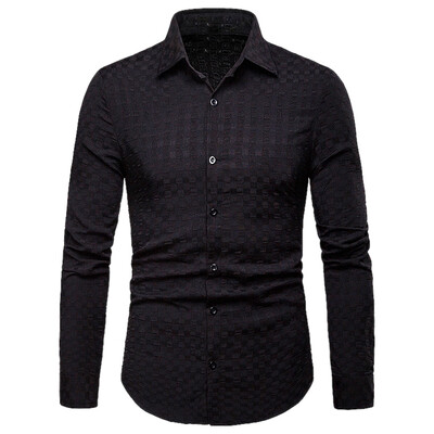 

Solid Checkered Texture Breathable Long Sleeve Shirt