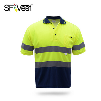 

SFVest Safety Reflective Shirt High Visible Short Sleeve Pocket T-Shirt Silver Reflective Tapes Mens Moisture Wicking Safety Shir
