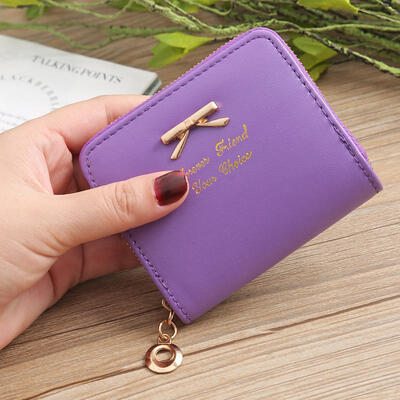 

Simple Small Mini Bowknot Zipper PU Card Pocket Coin Cash Wallet Short Purse Pouch