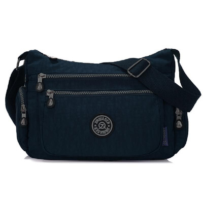 

New Fashion Women Crossbody Bag Nylon Waterproof Multiple Zipper Pockets Solid Shoulder Bag