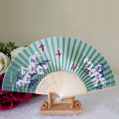 

Siaonvr Pattern Folding Dance Wedding Party Lace Silk Folding Hand Held Flower Fan A