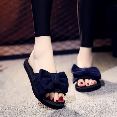 

Rose Womens Bohemian Bow Flat Slippers Summer Sandals Non-slip Beach Shoes