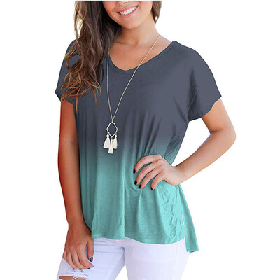 

Starmoon Womens Fashion Gradient Color V-Neck Short Sleeve T-shirt Tops Blouse