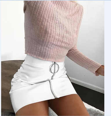 

Summer Women High Waist Circle Zipper Shiny PU Leather Mini Short Pencil Skirt