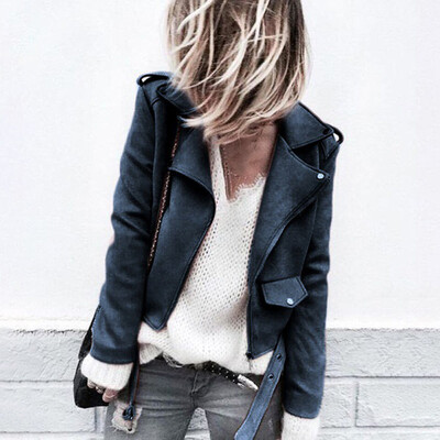 

Fashion Womens Short Jackets Ladies Zip Up Lapel Casual Coats Tops Outwear L3XL