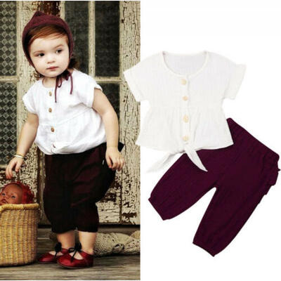 

Retro Toddler Kids Baby Girl Tops T-shirt Ruffle Pants 2Pcs Outfits Set Clothes