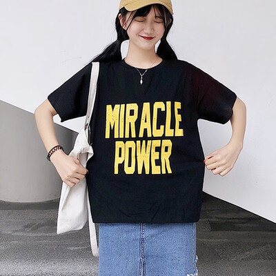 

Summer Tops Women Korean Harajuku Style Round Neck Letter Print Short Sleeve Loose Pullover T-Shirt camisetas verano mujer