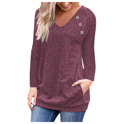 

Tailored Women Casual Solid V-neck Long Sleeve With Buttons Tops Blouse