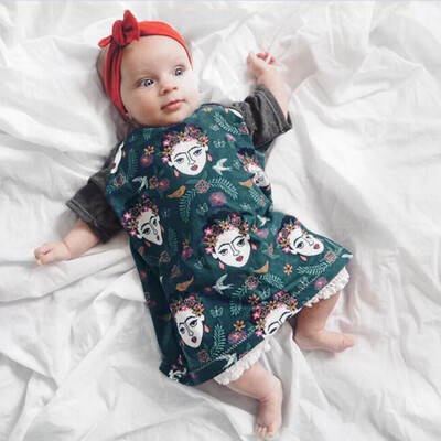 

Infant Baby Girls Cartoon Print Dress Long Sleeve Headbands Clothes Outfits
