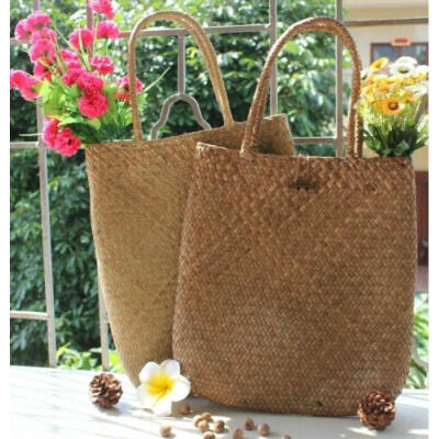 

Women Straw Large Tote Bag Beach Shoulder Messenger Bag Handmade Handbag Summer