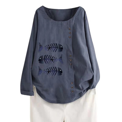 

Ladies Round Neck Long Sleeve Printed Pullover Tops Plus Size Blouse T-Shirts