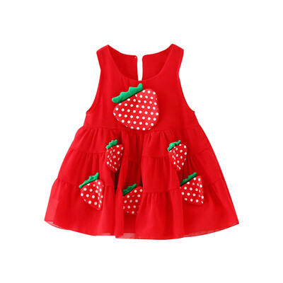 

Summer Casual Baby Girls Strawberry Sweet Pattern Sleeveless Dress Kids Toddler Pageant Sundress For 0-4 Years