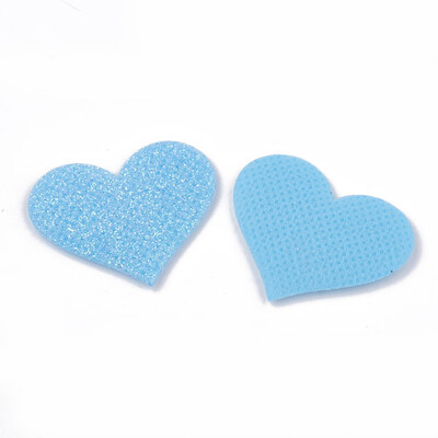 

Glitter PU Patches with Non Woven Fabric Back&Sponge Inside Heart LightSkyBlue 28x3536x3mm
