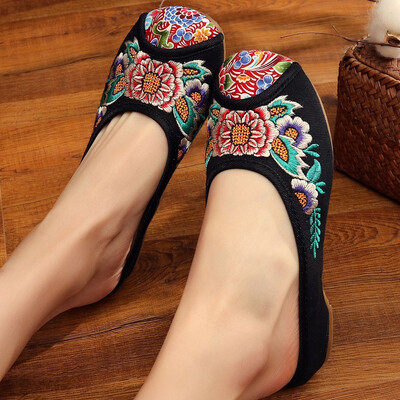 

Rose Women Cloth Shoes Sandals National Embroidered Tendon Soles Flowers Slippers