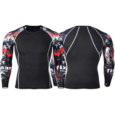 

Men Compression Printed Long Sleeve T Shirt Stretch Gym Sport Fitness Top