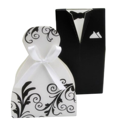 

100pcsset Bride And Groom Dresses Wedding Candy Box Gifts Favor Box Wedding Bonbonniere DIY Event Party Supplies