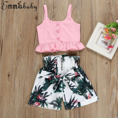 

2Pcs Toddler Kids Baby Girls Crop Tops Floral Pants Summer Outfits Clothes USA
