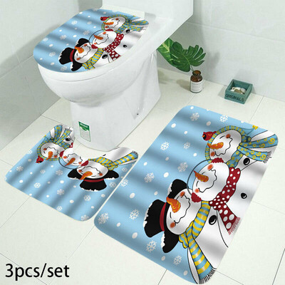 

Christmas Shower Curtain Snowman Bathroom Rug Mat Toilet Cover Modern Decoration