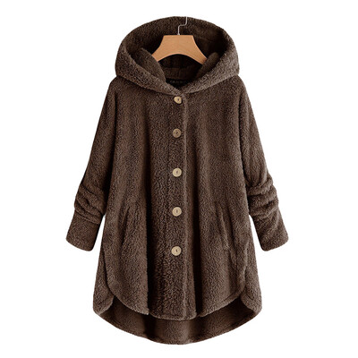 

Toponeto Women Plus Size Button Plush Tops Hooded Loose Cardigan Wool Coat Winter Jacket