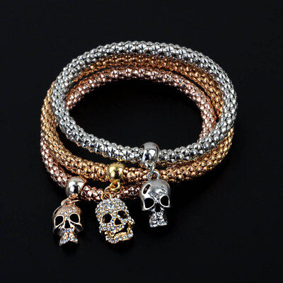 

Hot European Fashion Women 3Pcs Gold Silver Rose Gold Chain Bracelets Set Rhinestone Bangle Pendant Bracelet Jewelry
