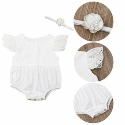 

UK Newborn Baby Girl Kid Lace Hollow Romper Bodysuit Jumpsuit Summer Clothes Set