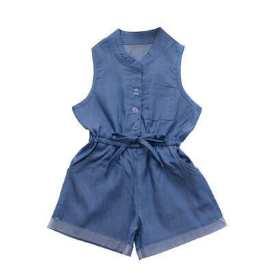 

2019 New Summer Infant Baby Sleeveless Cartoon Solid Print Bodysuit Kids Girls Jumpsuit Overalls Newborn Clothes