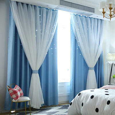 

Toponeto Starry Sky Sheer Curtain Tulle Window Treatment Voile Drape Valance Double-deck